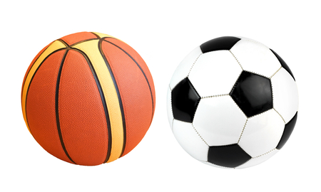 Basketball ball and soccer ball isolated on white background.の写真素材