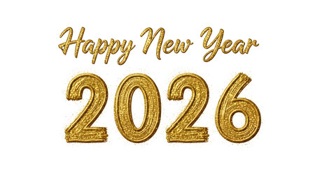 Happy New Year 2026 golden glitter typography on white backgroundの素材
