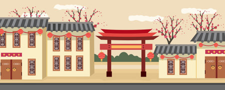 Traditional chinese building in flat style. Vector illustration of traditional chinese building.のイラスト素材