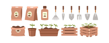 Gardening tools and seedlings. Flat style vector illustration.のイラスト素材
