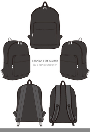 Backpack fashion flat technical drawing templateのイラスト素材