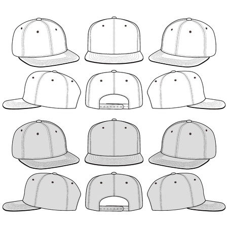 Snapback Cap fashion flat sketch templateのイラスト素材