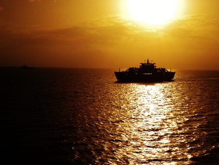 boat & sunsetの写真素材