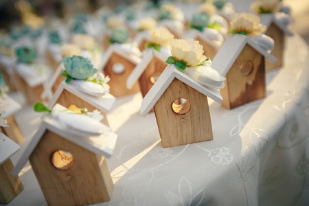 Wooden home present background.の写真素材