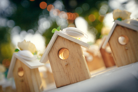 Wooden home present background.の写真素材