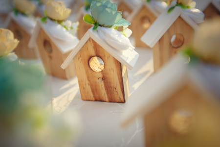 Wooden home present background.の写真素材