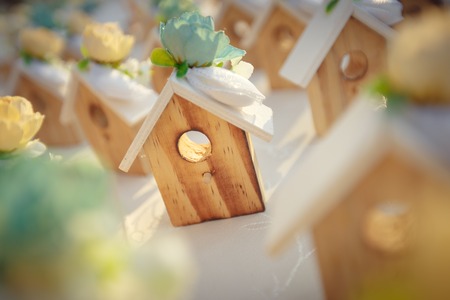 Wooden home present background.の写真素材