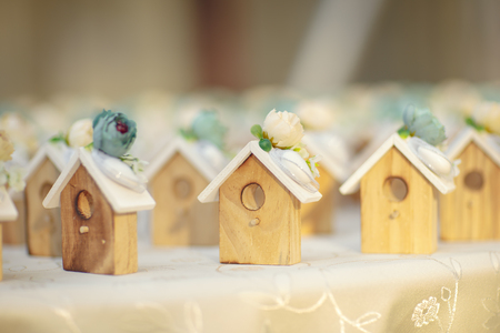 Wooden home present background.の写真素材