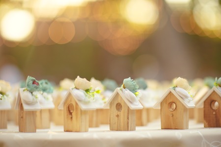 Wooden home present background.の写真素材