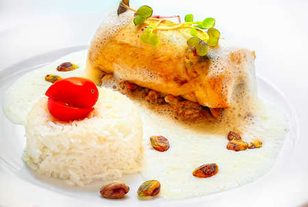 chicken roll with riceの写真素材