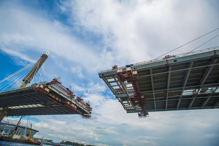 The completion of the bridge across the river. Cable. bottom viewの写真素材