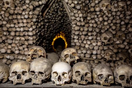 crypt in which a lot of human bones, skulls