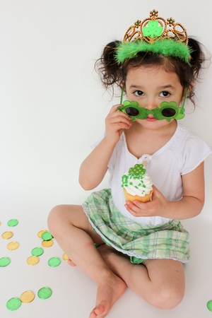 Adorable toddler girl on St Patric s dayの写真素材