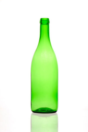 Green bottle isolated on white background. Clipping path included for easy extraction.の写真素材