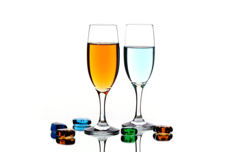 two glasses of wine isolated on a white background. alcoholic drinksの写真素材