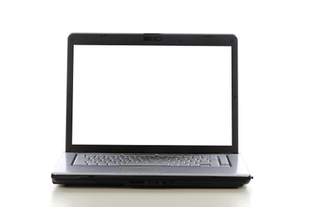 Laptop computer with blank screen isolated on white background, clipping path includedの写真素材