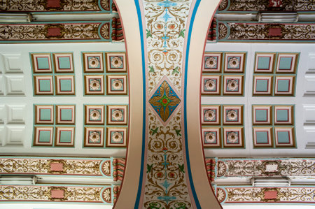 Ceiling decorations of the historical HaydarpaÅa Station from the Ottoman period in istanbulの写真素材