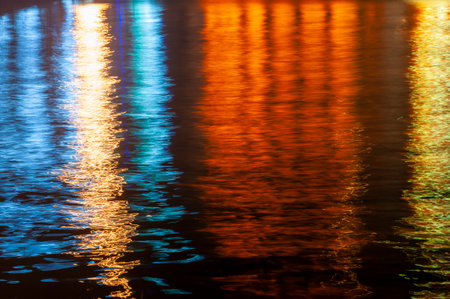 Reflection of a building in the water at sunset. abstract background
