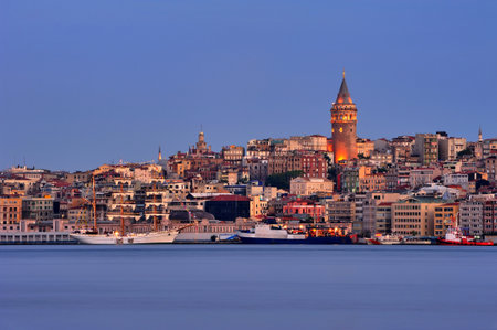 Galata Tower and Galata Tower in Istanbul, Turkeyの写真素材