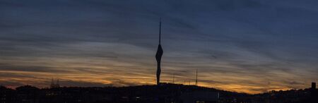 Panoromic and silhouette view of the construction of the newly built TV Radio transmitter (Camlica)...