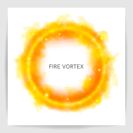 Realistic round light fire flame swirl. Watercolor fire vortex. The circle fire on white background. Watercolor painting, illustration design.のイラスト素材