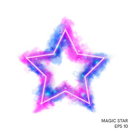 Watercolor magic fire star with neon counter. Special fantasy flame effect with lights and sparks.のイラスト素材