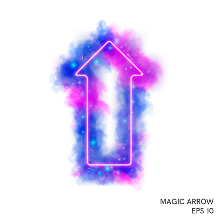 Watercolor magic fire arrow with neon counter  directed upward. Special fantasy flame effect with lights and sparks.のイラスト素材