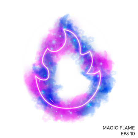 Watercolor magic fire torch with neon counter. Special fantasy flame effect with lights and sparks.のイラスト素材