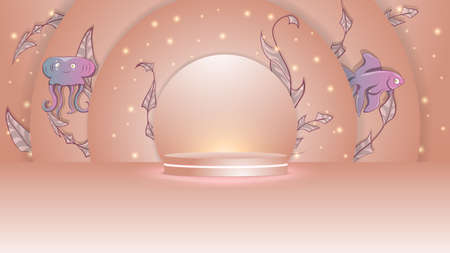 Minimal scene with podium for kids or baby product, present background. 3D rendering of very peri color palette. Product presentation, mock up, show cosmetic product, Podium, layout, stage pedestalのイラスト素材