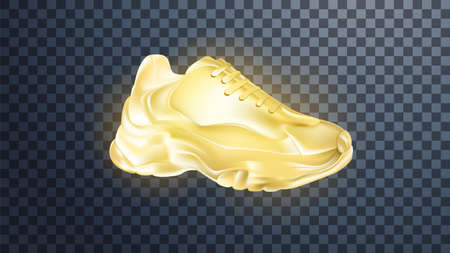 Golden shoes on a transparent background. Realistic 3d vectorのイラスト素材