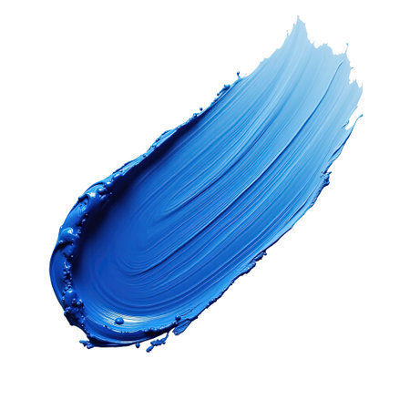 Blue paint brush stroke isolated on transparent background. PNG, Realistic 3d render artistic fluid brush blending vibrant shades. Textured with light and shadows. Isolated set.の素材