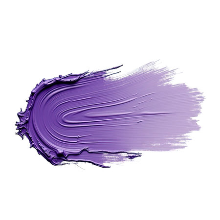 Violet paint brush stroke isolated on transparent background. PNG, Realistic 3d render artistic fluid brush blending vibrant shades. Textured with light and shadows. Isolated set.の素材