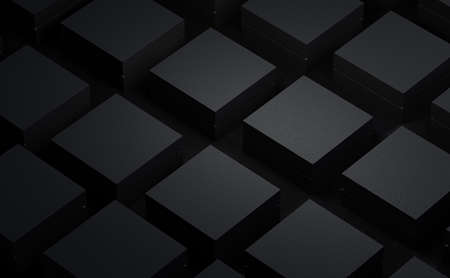 Black Square Boxes Mockup, box cardboard box container, 3d rendered isolated on blackの写真素材