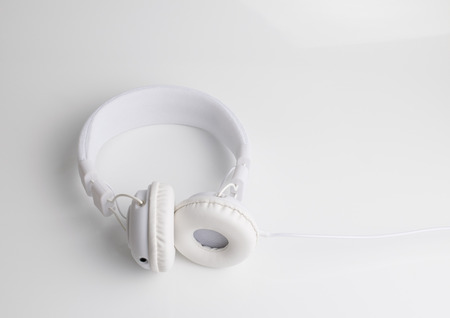 white headphone device isolated on a white background for music companies.の写真素材
