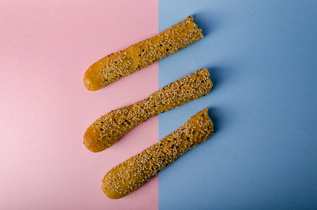 minimal concept of isolated traditional snacks in the middle east. baked pastry food with sesame seeds. の写真素材