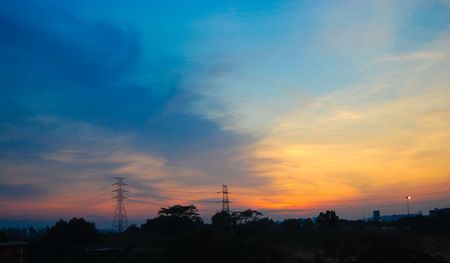 sunset at the bottom of electric powerの写真素材