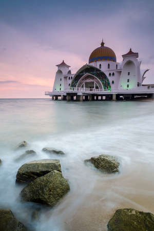 Coastal mosque or Masjid Selat located at Malacca city of historical of Malaysiaの写真素材