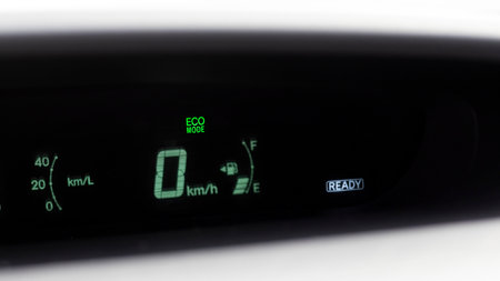 Eco mode of an Electric or hybrid car digital speedometerの写真素材