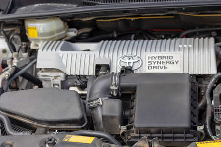 Swat, Pakistan, February 21,2022: Toyota prius car engine bayのeditorial素材