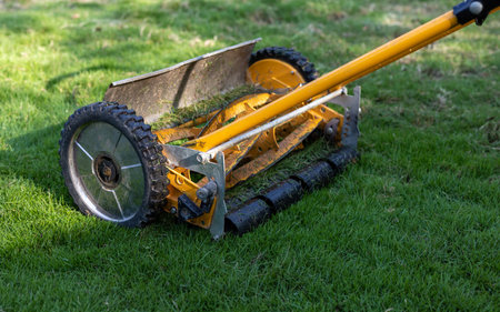 Lawn mower for cutting the grass manuallyの写真素材
