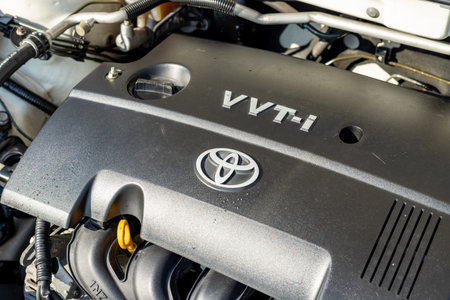 Swat, Pakistan - December 26, 2022 : Toyota Corolla VVT-I engine closeupのeditorial素材