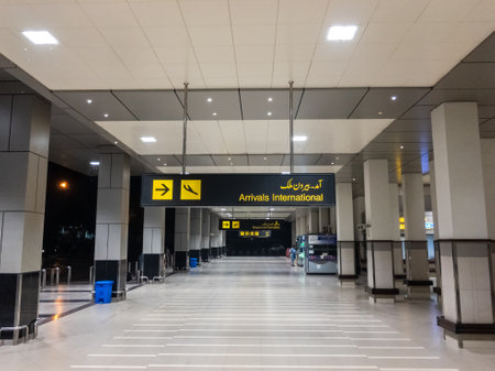Peshawar, Pakistan - August 13, 2022: Arrivals sign at the Peshawar airport, Pakistanの写真素材