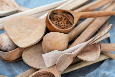 Wooden spoons of different sizes for different usesの写真素材