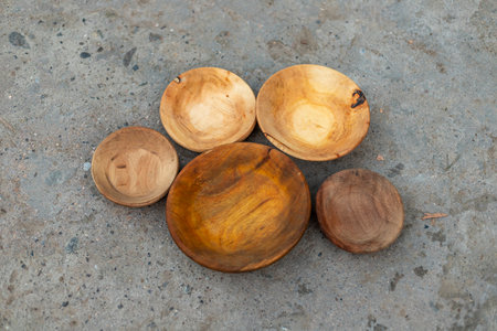 Wooden kitchen utensils bowls set.の写真素材