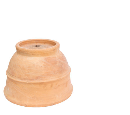 Large clay pot upside down isolated on white backgroundの写真素材