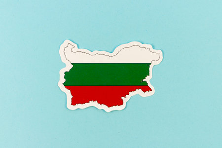 Map of Bulgaria with National Flag on Light Blue Backgroundの写真素材
