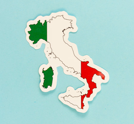 Map of Italy with National Flag on Light Blue Backgroundの写真素材