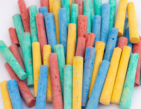 Colorful Chalk Sticks Closeup. Back to School Concept.の写真素材