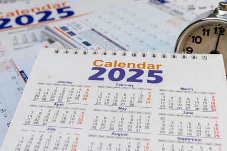 Desk calendars of the year 2025 closeup viewの写真素材