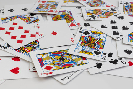 Mixed playing cards selective focused on King and Ace cardsの写真素材